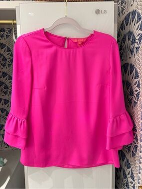Lilly Pulitzer Hot Pink Ruffle-Sleeve Blouse
